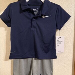 Nike Kids Navy Polo and Gray Shorts Set